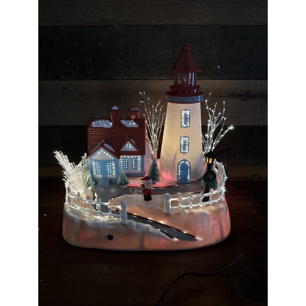 The Christmas Giant Village Lighthouse Fiber Optic Music In Box